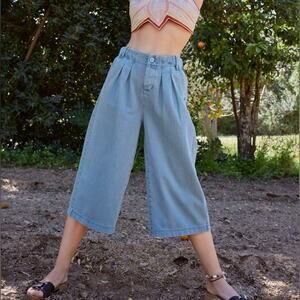 NEW Free People Hard Rain Pleated Gaucho Wide Leg Cropped Trouser Jort Pant 6